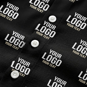 custom logo text repeat pattern black hawaiian shirt for men