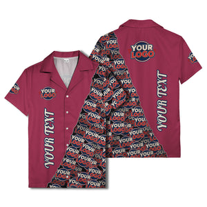custom logo & vertical text repeat pattern hawaiian shirt