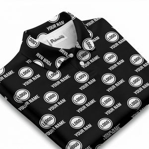 custom name & logo repeat circle pattern black polo shirt