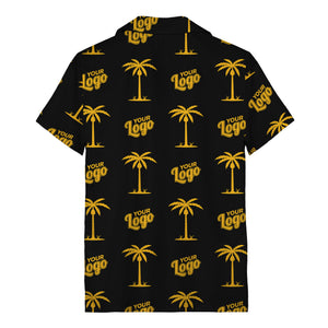 custom palm trees & your logo repeat black gold hawaiian shirt