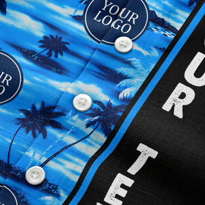customizable photographic palm trees island scene navy blue hawaiian shirt