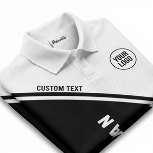 diagonal stripe & custom logo black white polo shirt for men