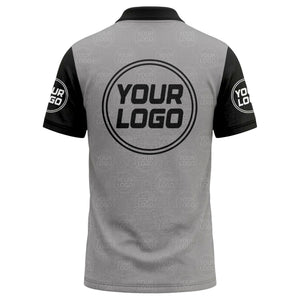 diagonal stripe monogram logo gray white black corporate polo shirt