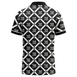 diamond grid logo repeat all over print polo shirt
