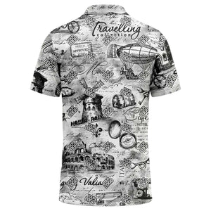 eiffel tower & airship sketched landmark polo shirt for men