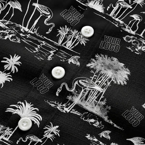 flamingo oasis black palm trees repeat pattern hawaiian shirt for men