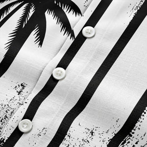 grunge monochrome palm tree silhouettes & stripe hawaiian shirt for men