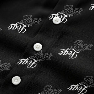 hand-drawn calligraphic script logo repeat black white hawaiian shirt for men