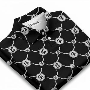 interlocking chain link logo repeat monochrome graphic polo shirt for men