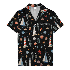 lighthouses sailboats seashells watercolor nautical hawaiian shirt for men