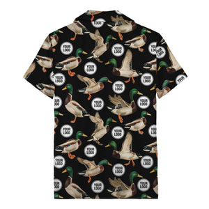 mallard ducks in flight hawaiian shirt with custom logo repeat pattern men's