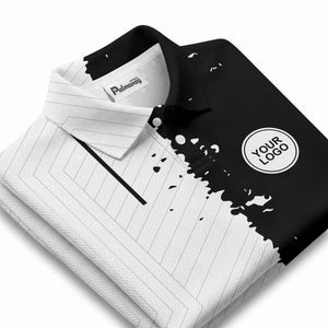 monochrome abstract lines & splatter paint art polo shirt for men