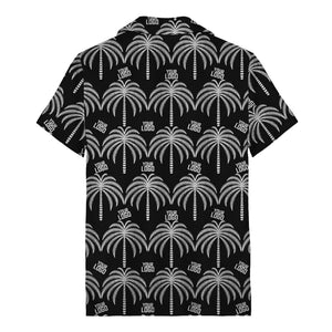 monochrome palm tree & custom logo repeat hawaiian shirt for men