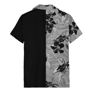 monochrome watercolor hibiscus and leaf repeat hawaiian shirt