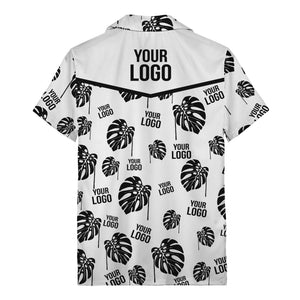 monstera leaves & custom logo repeat black white hawaiian shirt