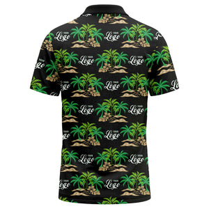 palm trees island scene repeat graphic polo shirt for men