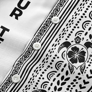 polynesian tribal turtles & hibiscus stripes black white hawaiian shirt