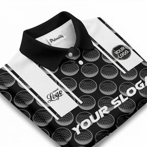 realistic golf balls black white vertical stripe polo shirt