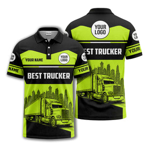semi-truck cityscape graphic polo shirt for trucker pride