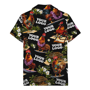 surfing roosters riding waves aloha hawaiian shirt with surfboards