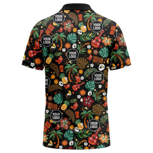 tiki masks palm trees ukuleles watercolor print polo shirt for men