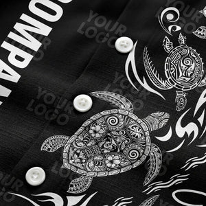 tribal black sea turtles riding waves hawaiian shirt