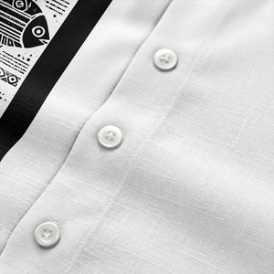 tribal fish & geometric border black white hawaiian shirt for men