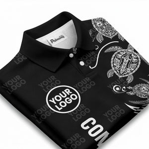 tribal sea turtle swirl black white artwork polo shirt for beach days