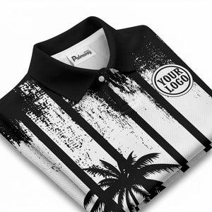 vertical striped palm trees grunge texture polo shirt for men