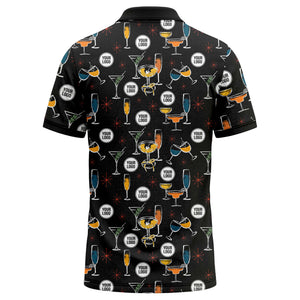 vintage illustrated martini & champagne glasses repeat polo shirt for men