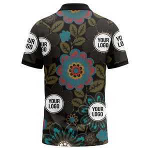 watercolor floral burst and olive leaves polo shirt for men