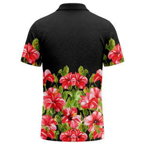 watercolor hibiscus & emerald leaf tropical polo shirt for men