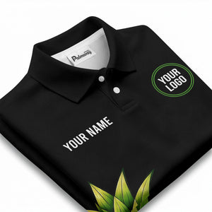 watercolor ocean wave palm leaf hibiscus floral navy blue polo shirt for men