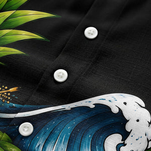watercolor ocean waves hibiscus blooms palm leaf hawaiian shirt for men