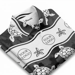 wavy band sea turtles starfish monochrome polo shirt for men