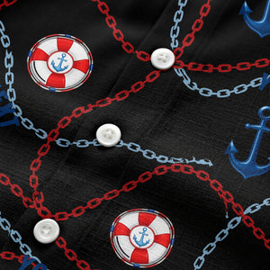 anchors lifebuoys chain link pattern nautical hawaiian shirt