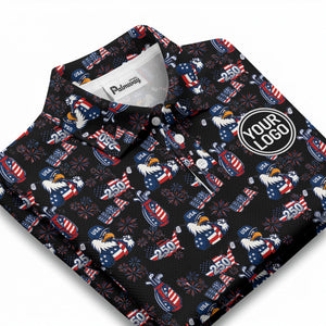 bald eagles golf bags fireworks patriotic polo shirt for men