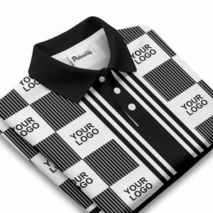 barcode graphic custom logo black white polo shirt for men