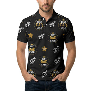 best dad ever crown & stars repeat pattern black gold polo shirt