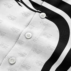 black and white palm trees curved stripes hawaiian shirt