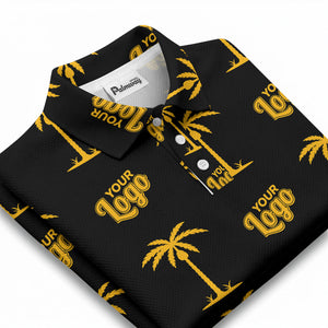 black gold palm trees & customizable logos graphic polo shirt