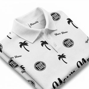 black palm tree silhouettes personalized polo shirt with custom logos