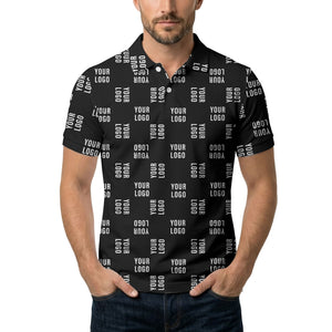 black repeat custom logo text pattern polo shirt for men