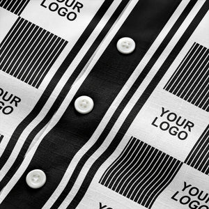 black white checkerboard barcode logo customizable hawaiian shirt