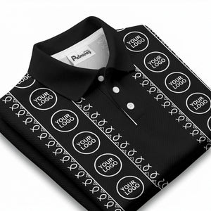 black white fish symbol repeat pattern golf polo shirt