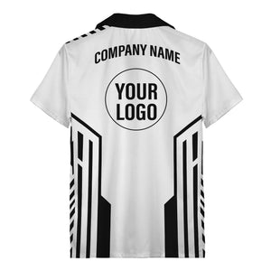 black white geometric stripe personalized logo circle hawaiian shirt