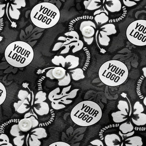 black & white hibiscus monstera custom logo hawaiian shirt for men