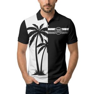 black white palm trees & stripes modern hawaiian polo shirt