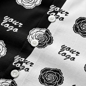 black white rose & custom logo repeat graphic hawaiian shirt