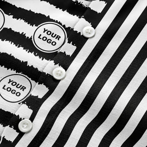 bold black-white stripe & circular logo hawaiian shirt